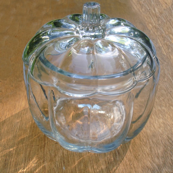 Glass Pumpkin Halloween Decor Cookie Jar with Lid Clear Glass Decoration - Picture 6 of 8